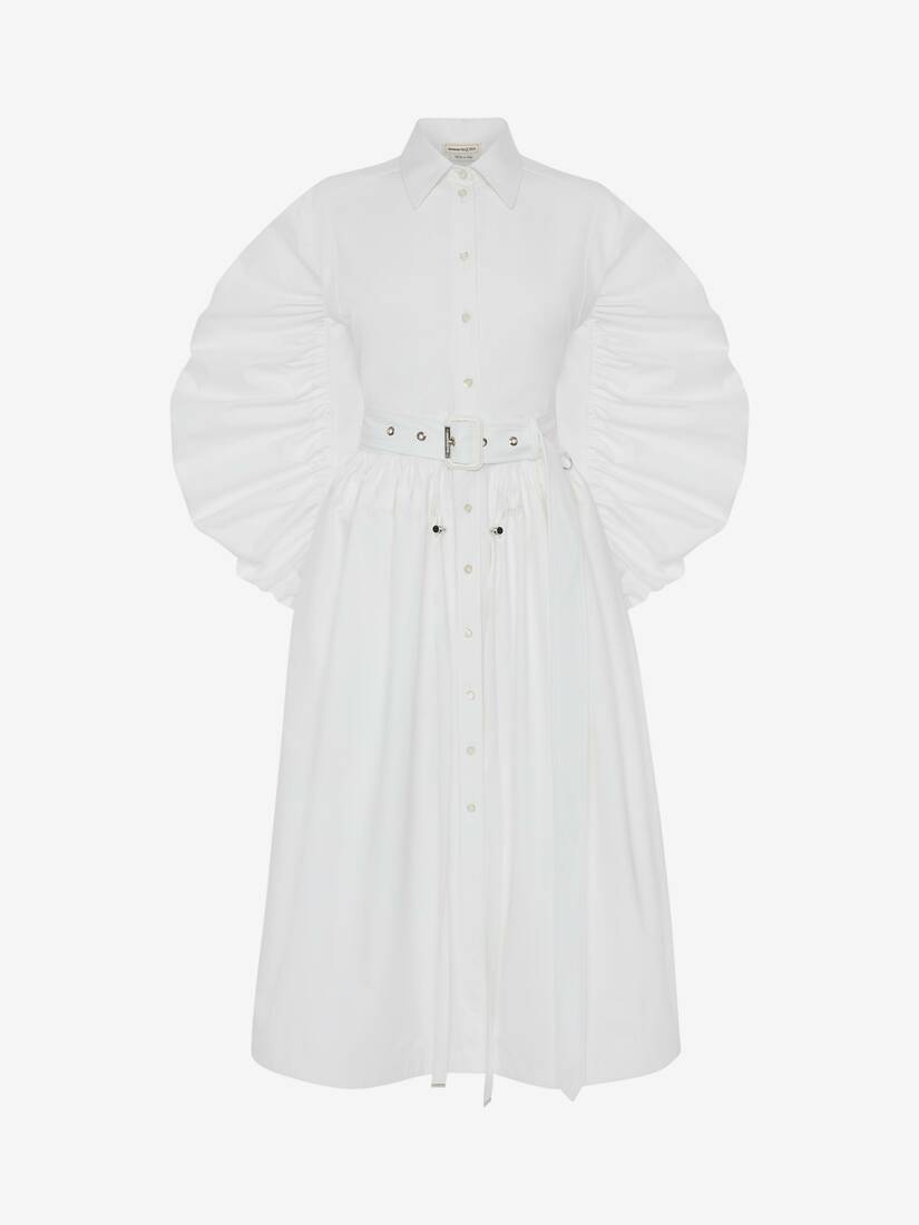 Vestidos Alexander McQueen Cotton Poplin Parka Shirt Mujer - Blancos - Mexico 195-HNBEIR